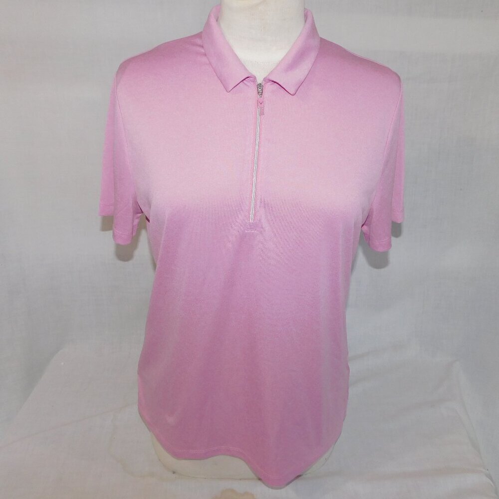 Callaway Pink 1/4 Zip Short Sleeve Golf Polo Shirt Womens L